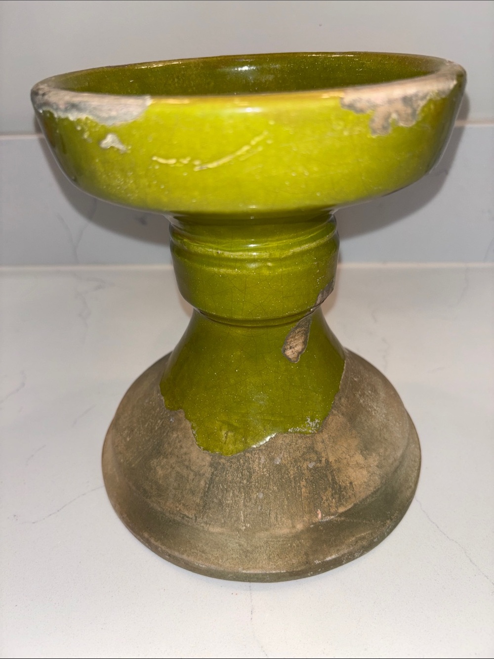 Pottery Barn Olive Green Ceramic Large Pillar Holder